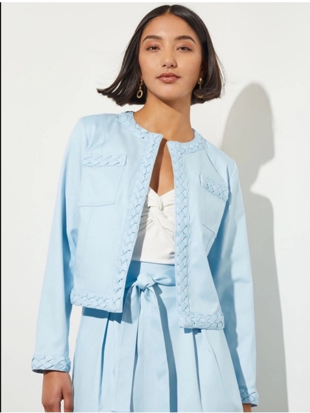 Ming Wang Blue Braided Trim Structured Blazer 1X Plus Size Workwear Jacket NWT